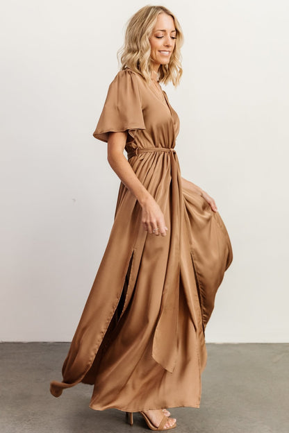 Sicily Satin Maxi Dress | Mocha - Baltic Born