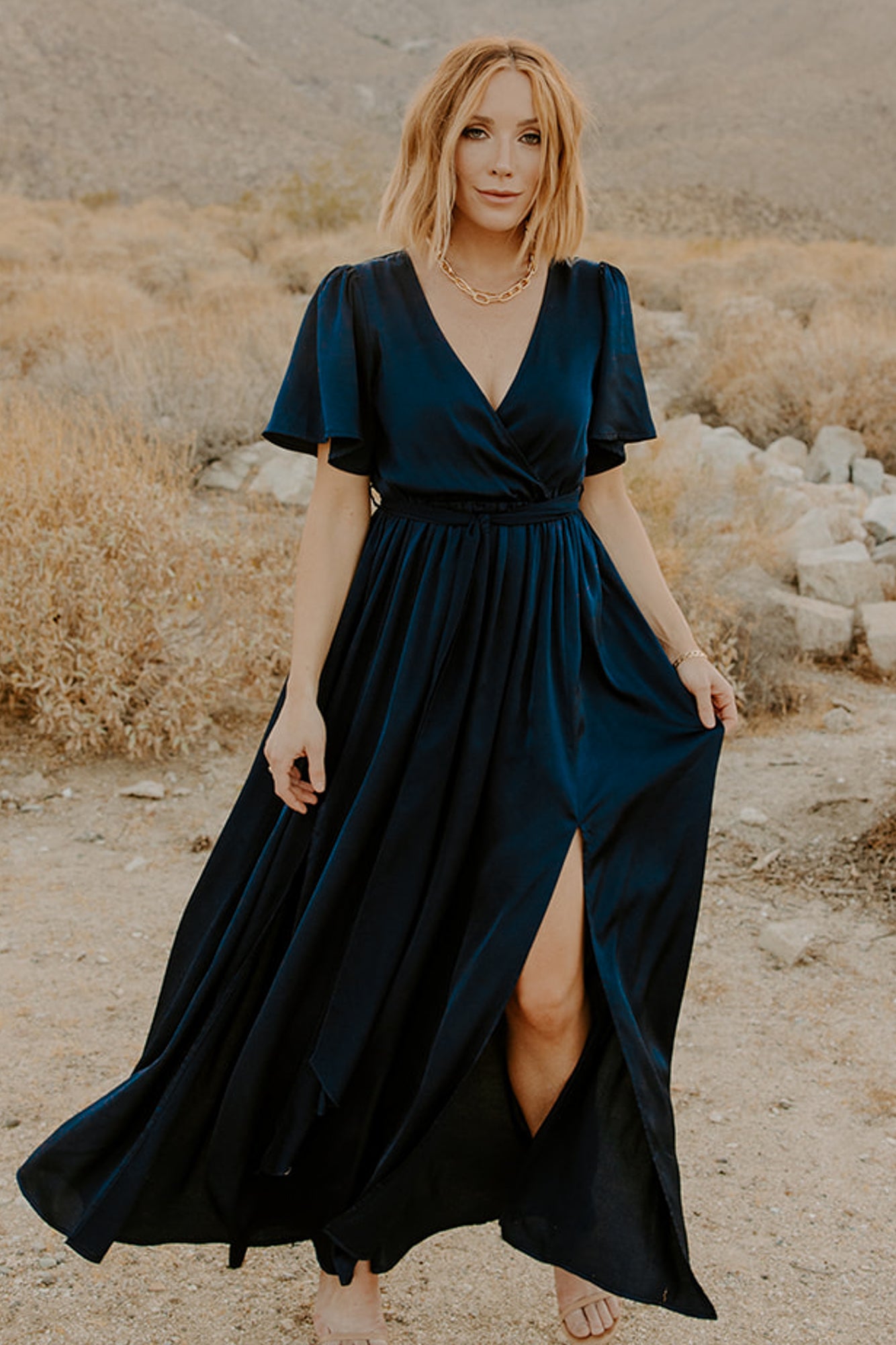 Sicily Satin Maxi Dress | Navy | Baltic Born