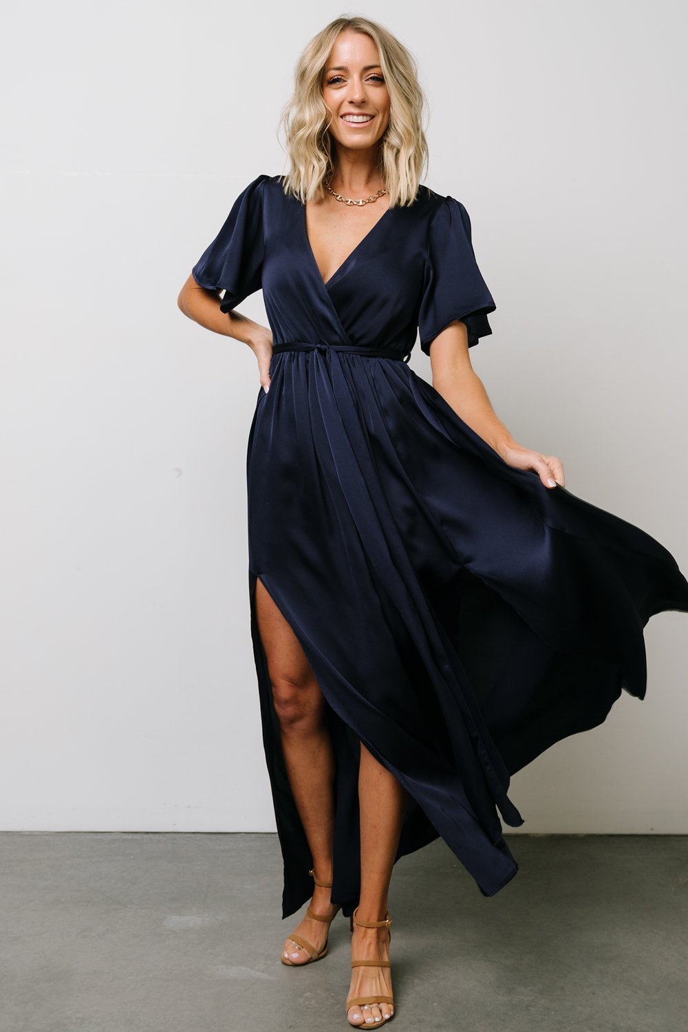 Sicily Satin Maxi Dress | Navy | Baltic Born