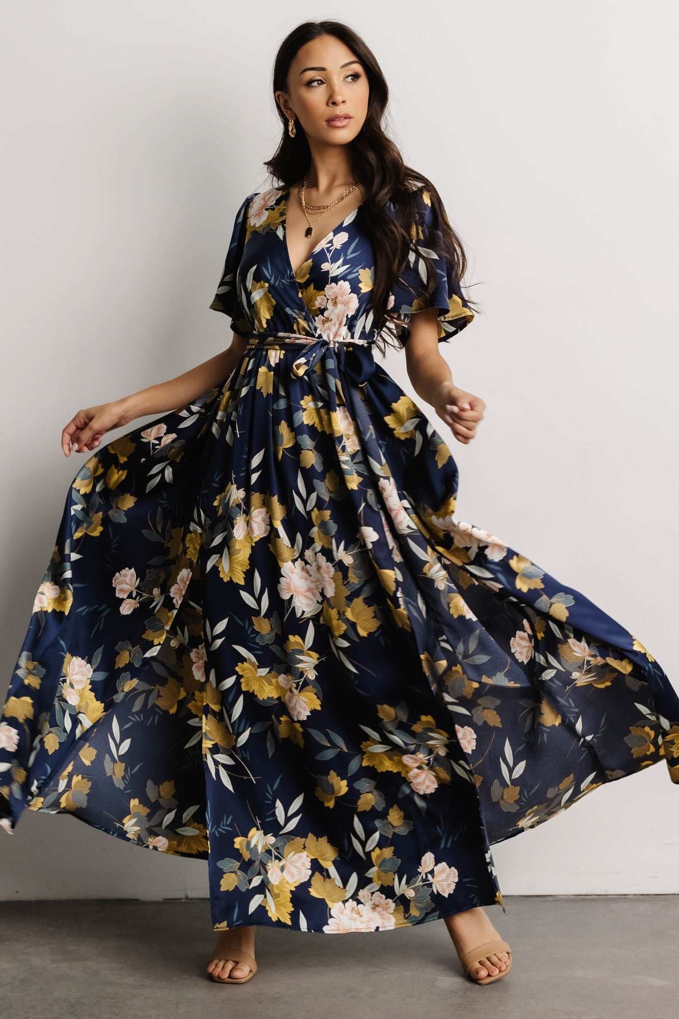 Sicily Satin Maxi Dress | Navy Floral | Baltic Born