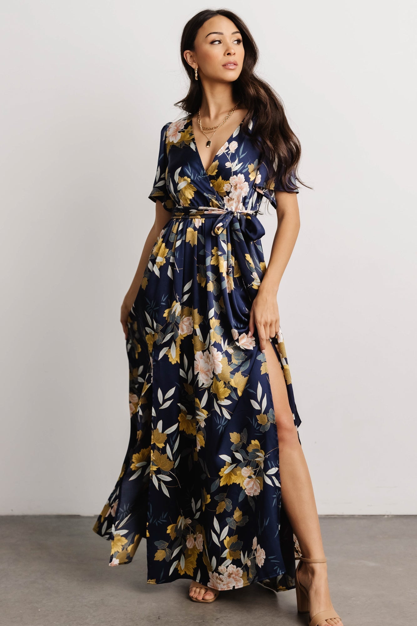 Sicily Satin Maxi Dress | Blue Floral | Baltic Born