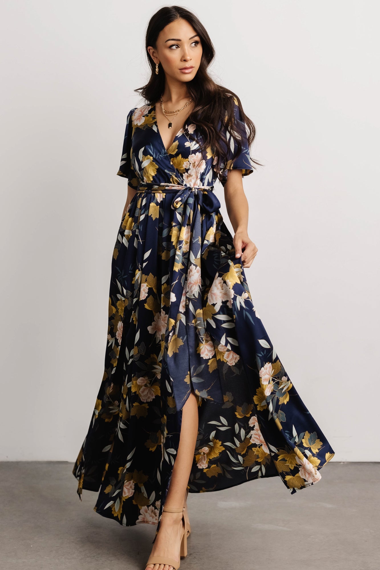Sicily Satin Maxi Dress | Navy Floral | Baltic Born