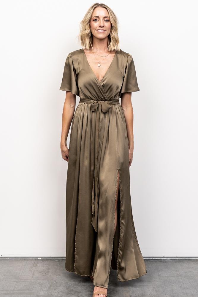 Sicily Satin Maxi Dress | Olive - Baltic Born