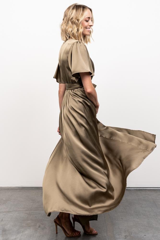 Sicily Satin Maxi Dress | Olive - Baltic Born