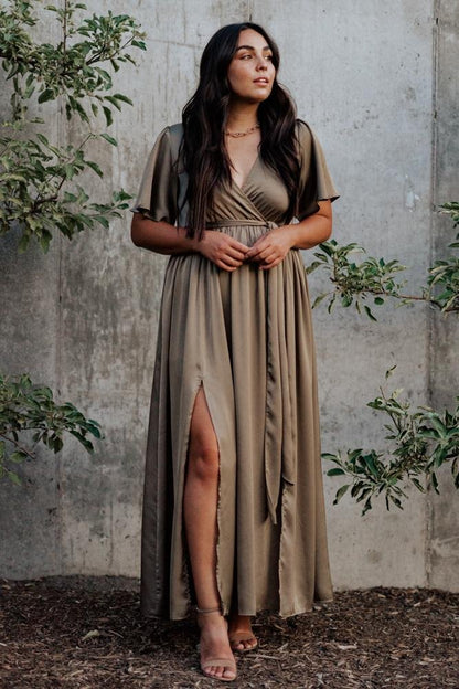 Sicily Satin Maxi Dress | Olive - Baltic Born