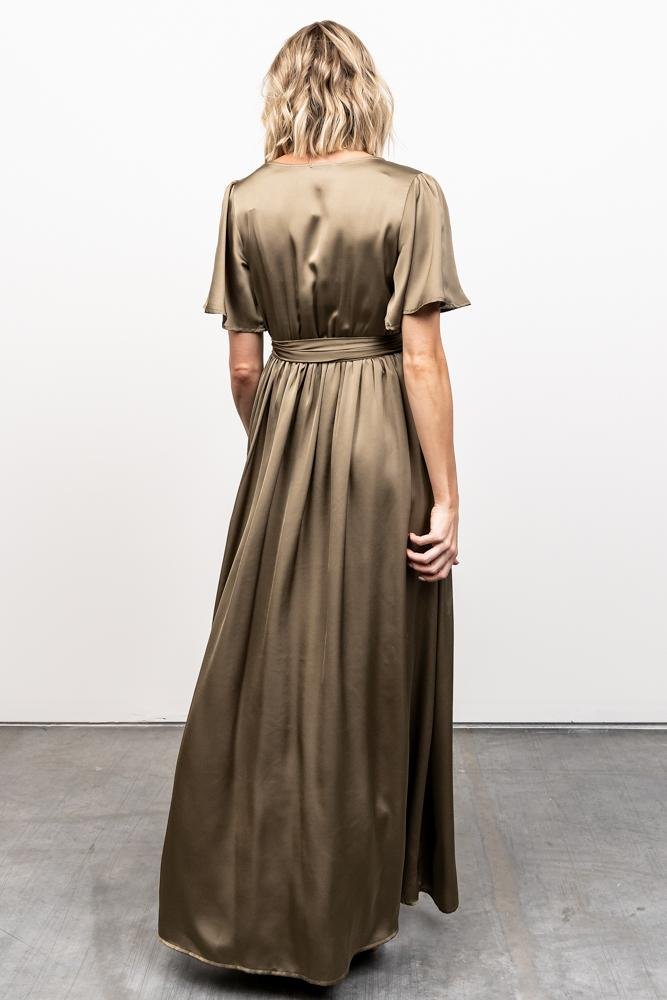 Sicily Satin Maxi Dress | Olive - Baltic Born