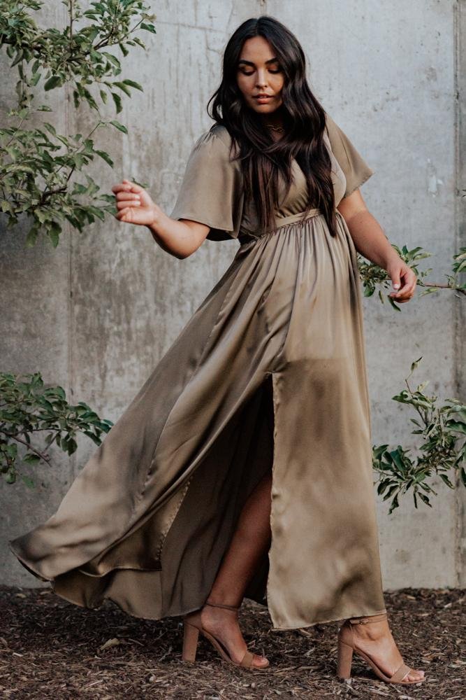 Sicily Satin Maxi Dress | Olive - Baltic Born