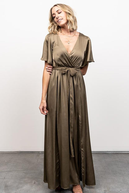 Sicily Satin Maxi Dress | Olive - Baltic Born