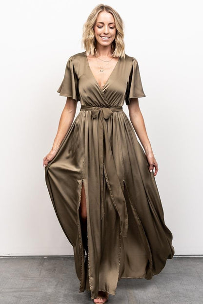 Sicily Satin Maxi Dress | Olive - Baltic Born