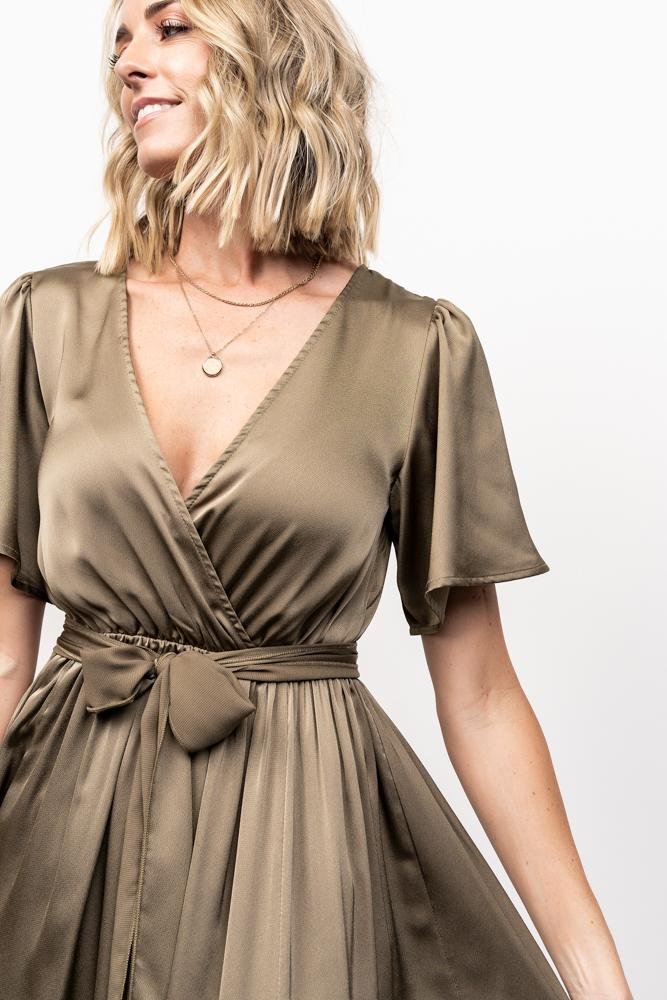 Sicily Satin Maxi Dress | Olive - Baltic Born