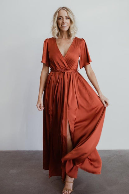 Sicily Satin Maxi Dress | Rust - Baltic Born