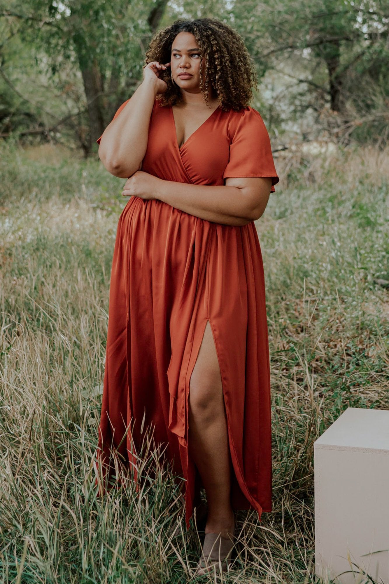 Baltic Born Womens Sicily Satin Maxi Dress | Rust