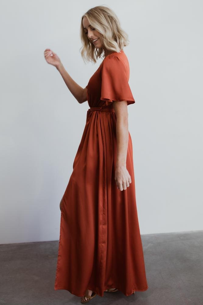 Sicily Satin Maxi Dress | Rust - Baltic Born