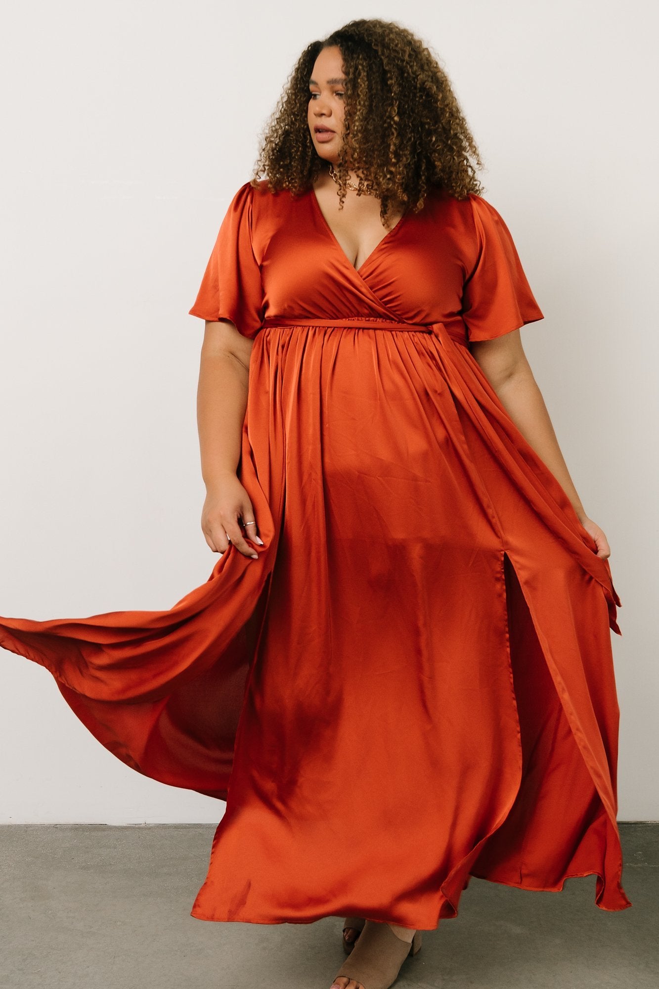 Sicily Satin Maxi Dress | Rust - Baltic Born