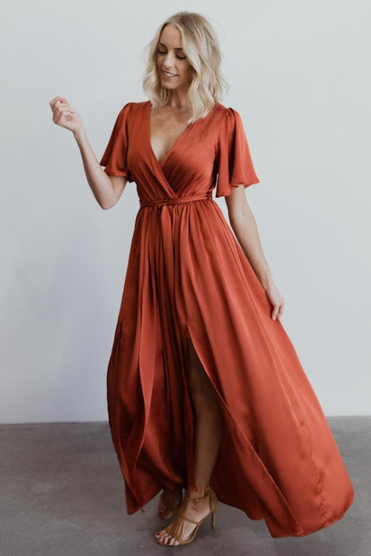 Sicily Satin Maxi Dress | Rust - Baltic Born