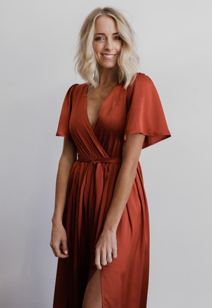 Sicily Satin Maxi Dress | Rust - Baltic Born