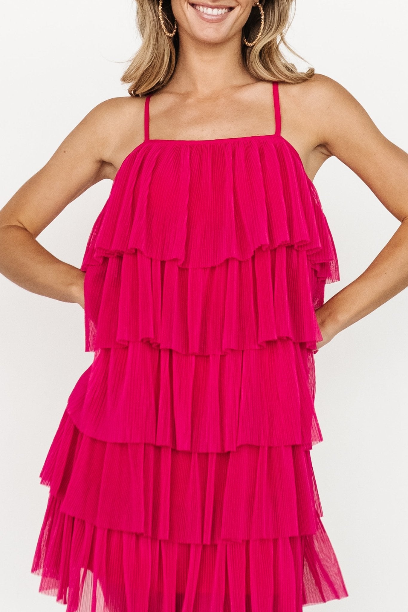 Skye Pleated Ruffle Short Dress | Pink | Baltic Born