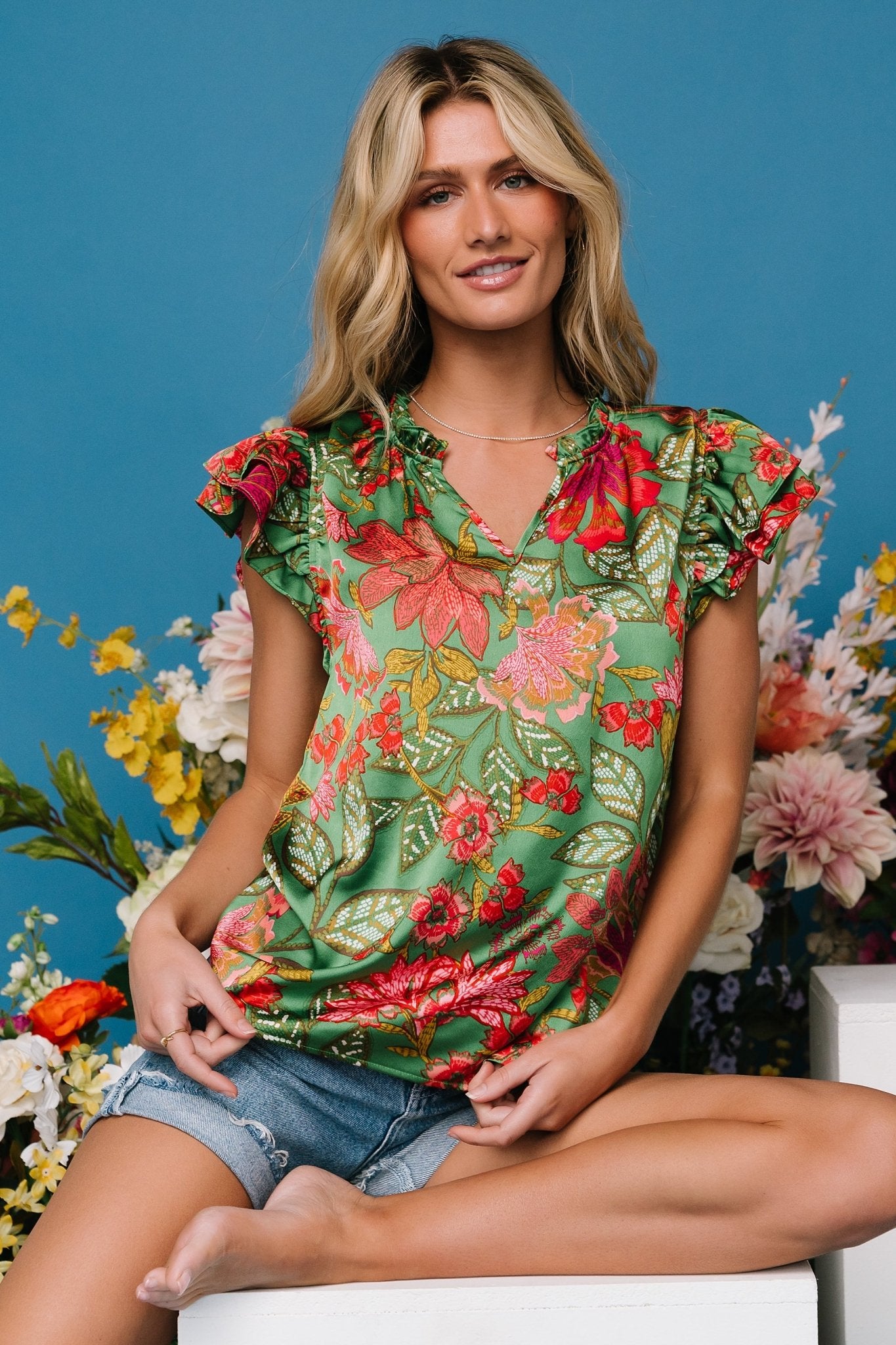 Skyler Ruffle Top | Green Multi - Baltic Born