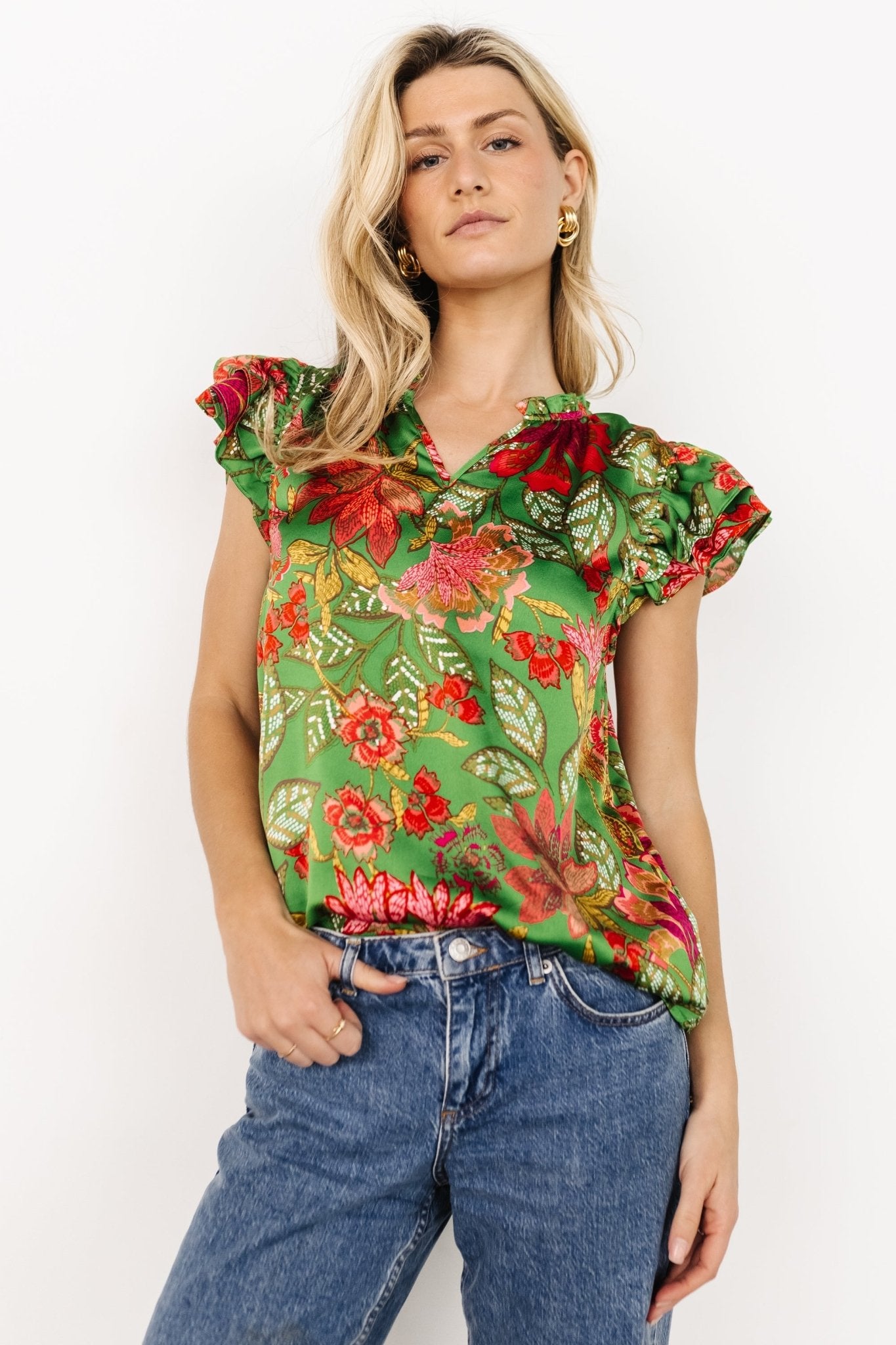 Skyler Ruffle Top | Green Multi - Baltic Born