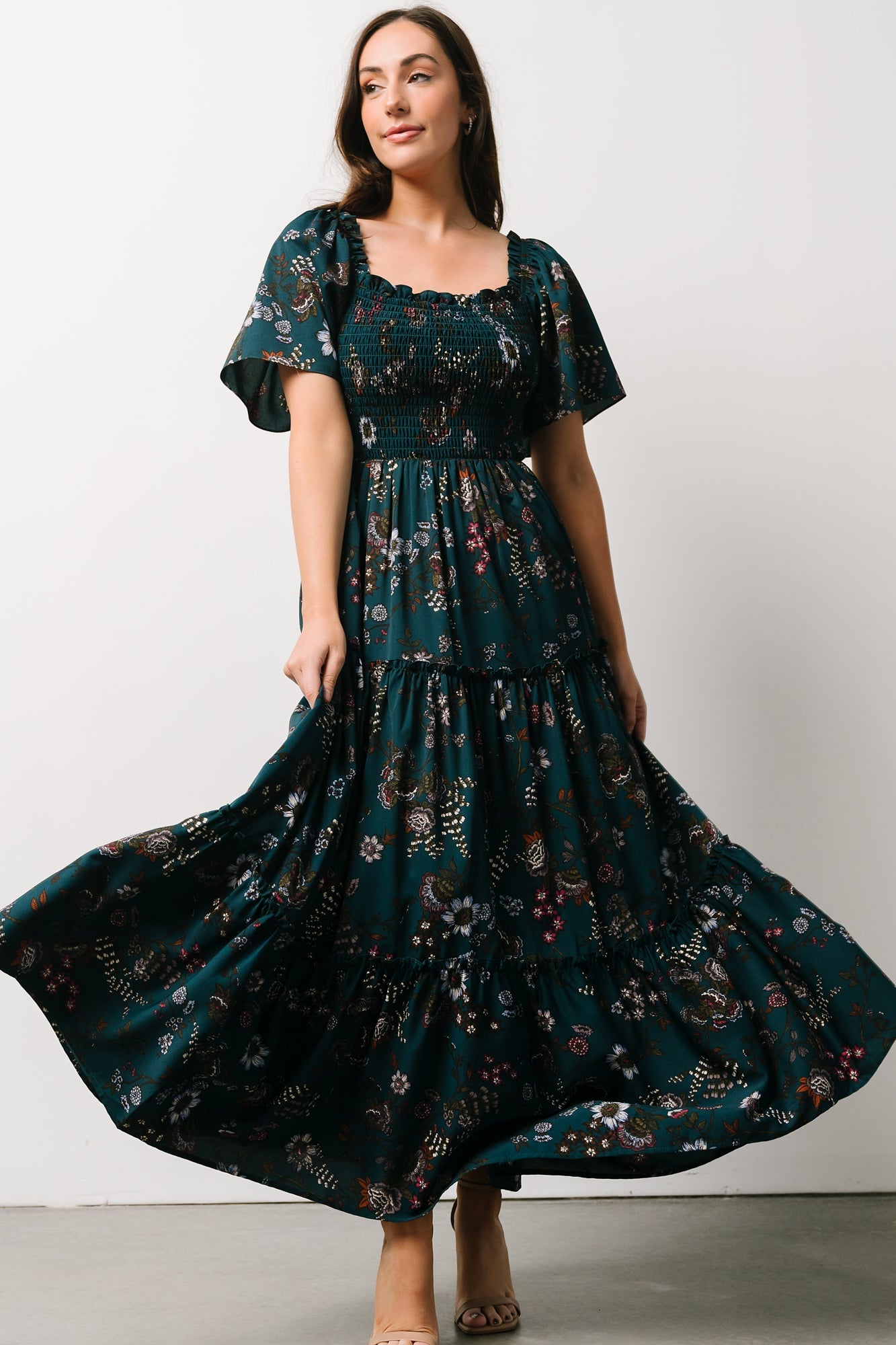 Southampton Smocked Maxi Dress | Jade Blossom - Baltic Born