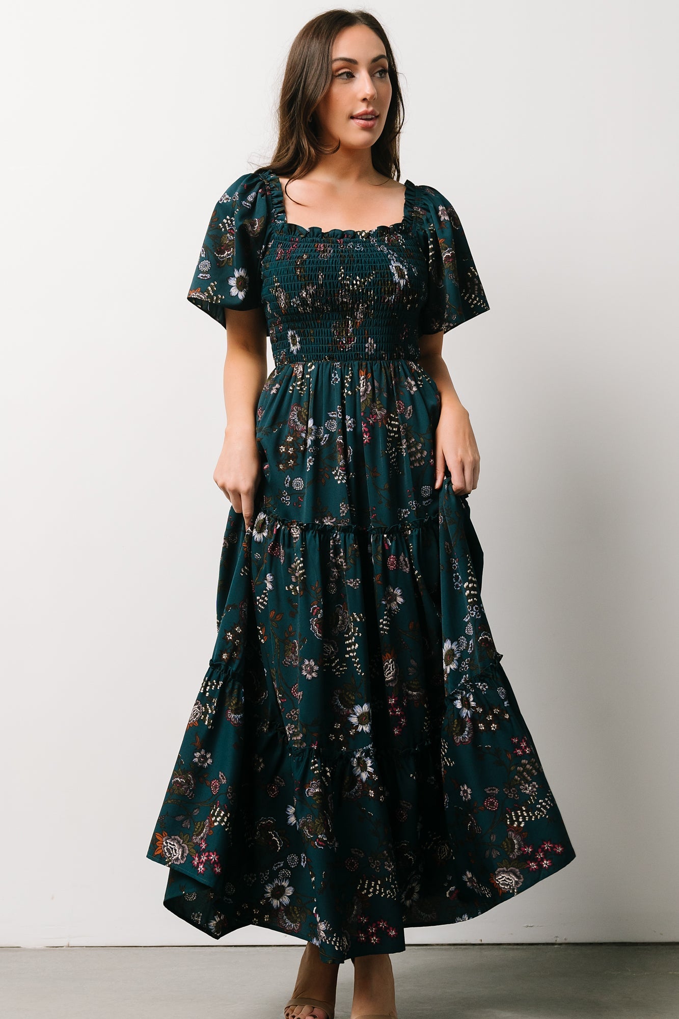 Southampton Smocked Maxi Dress | Jade Blossom - Baltic Born