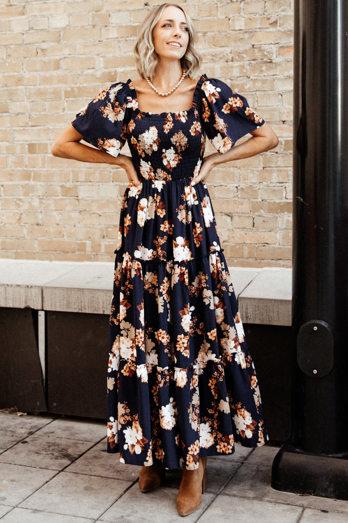 Southampton Smocked Maxi Dress, Navy Multi Floral