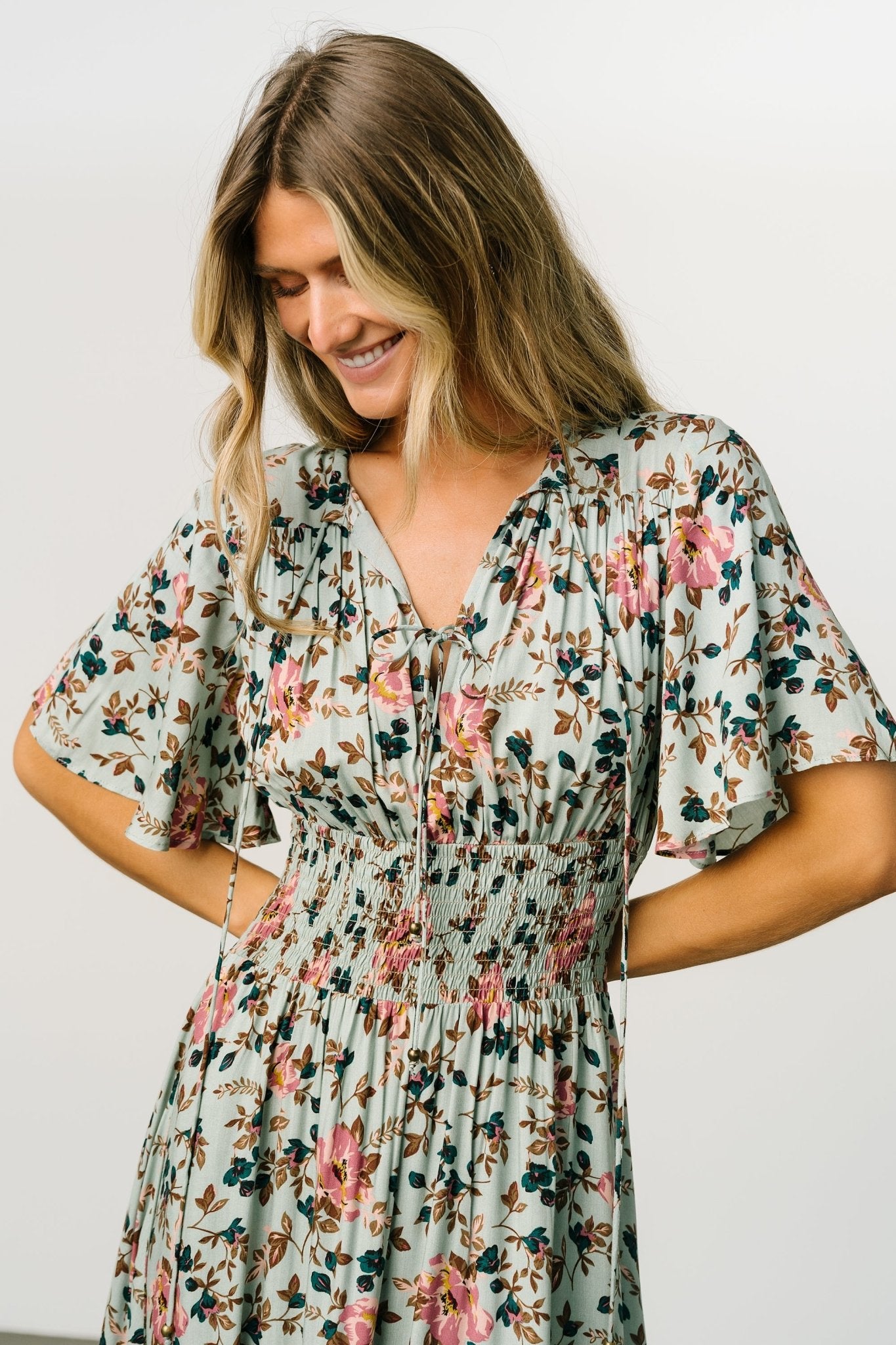 Spell Boho Midi Dress | Sage + Pink Floral | Baltic Born