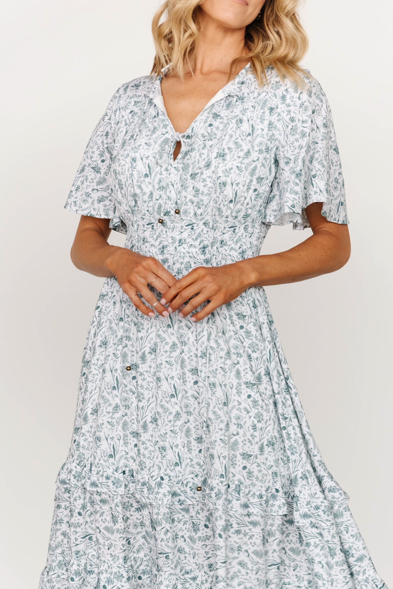 Boho Midi Dress White & Sage Smocked Midi | Baltic Born XXXL Boho Midi Dress White & Sage Smocked Midi | Baltic Born XXXL
