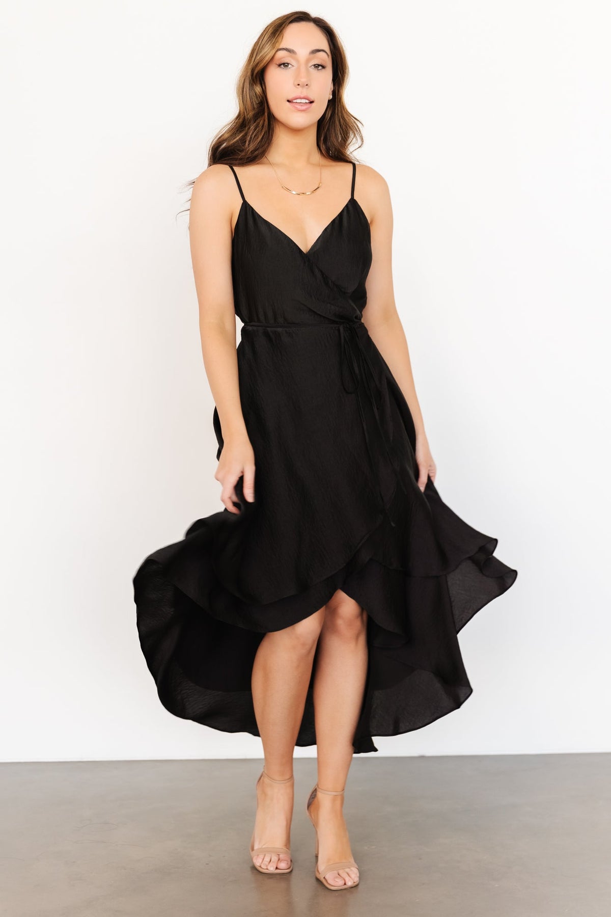 Black flowy wrap top dress