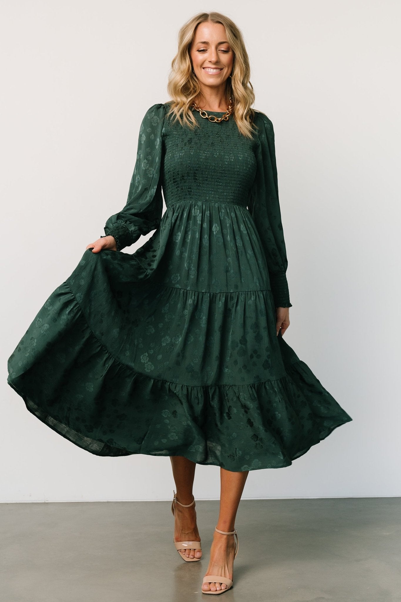 smocked dresses women Baltic Born Womens Stockholm Smocked Dress | Dark Green
