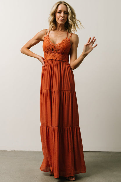 Summerlin Lace Top Maxi Dress | Rust - Baltic Born