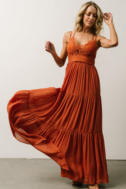 Summerlin Lace Top Maxi Dress | Rust - Baltic Born