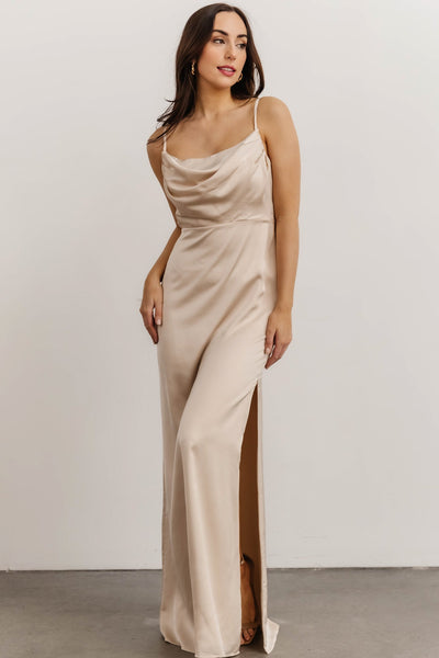 Sidney Strappy Colourblock Satin Slip Maxi Dress- Sage/ Champagne -  SlayTwins