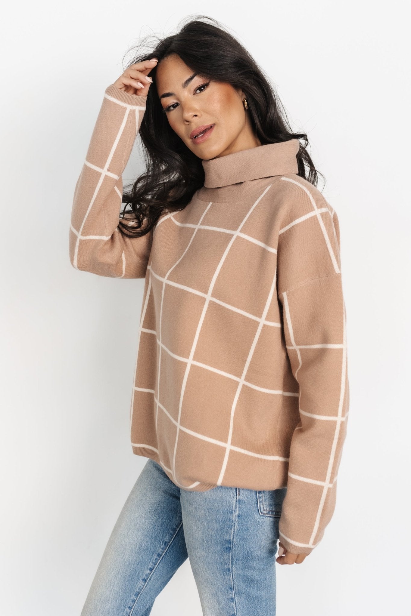 Turtle Neck Cap Sleeve Sweater in Taupe