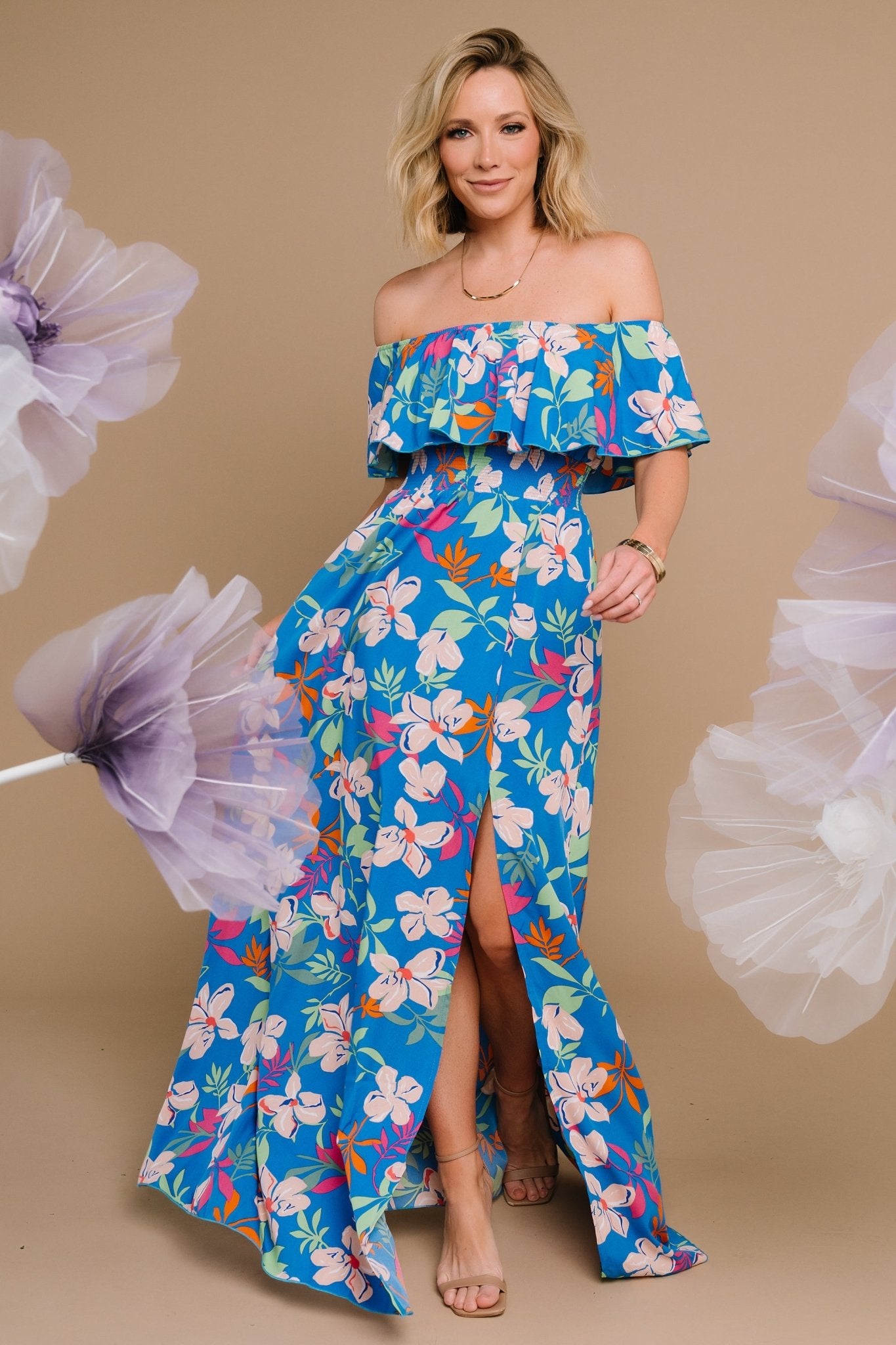 Talia Off Shoulder Maxi Dress | Blue Floral - Baltic Born