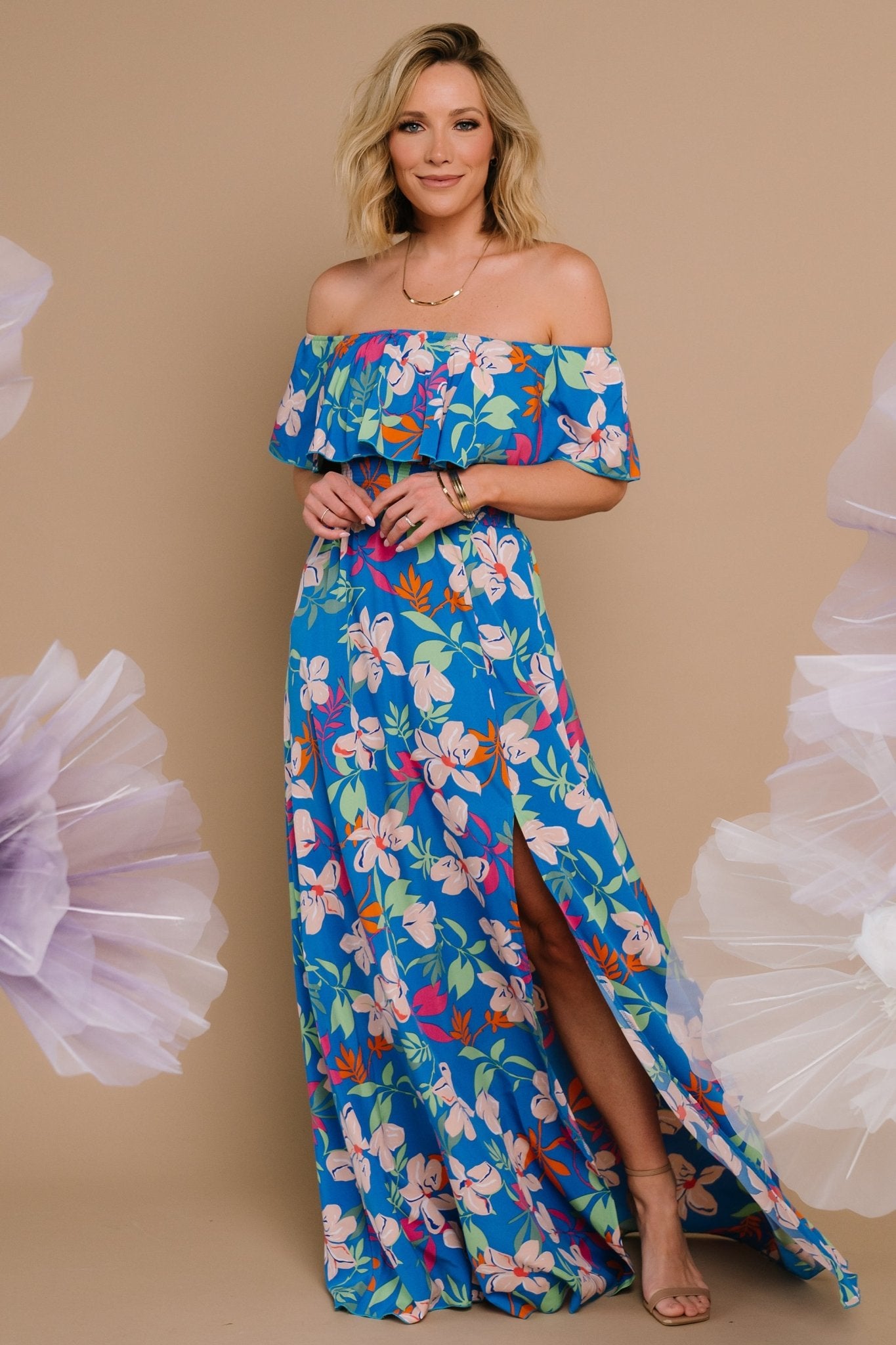 Talia Off Shoulder Maxi Dress | Blue Floral - Baltic Born