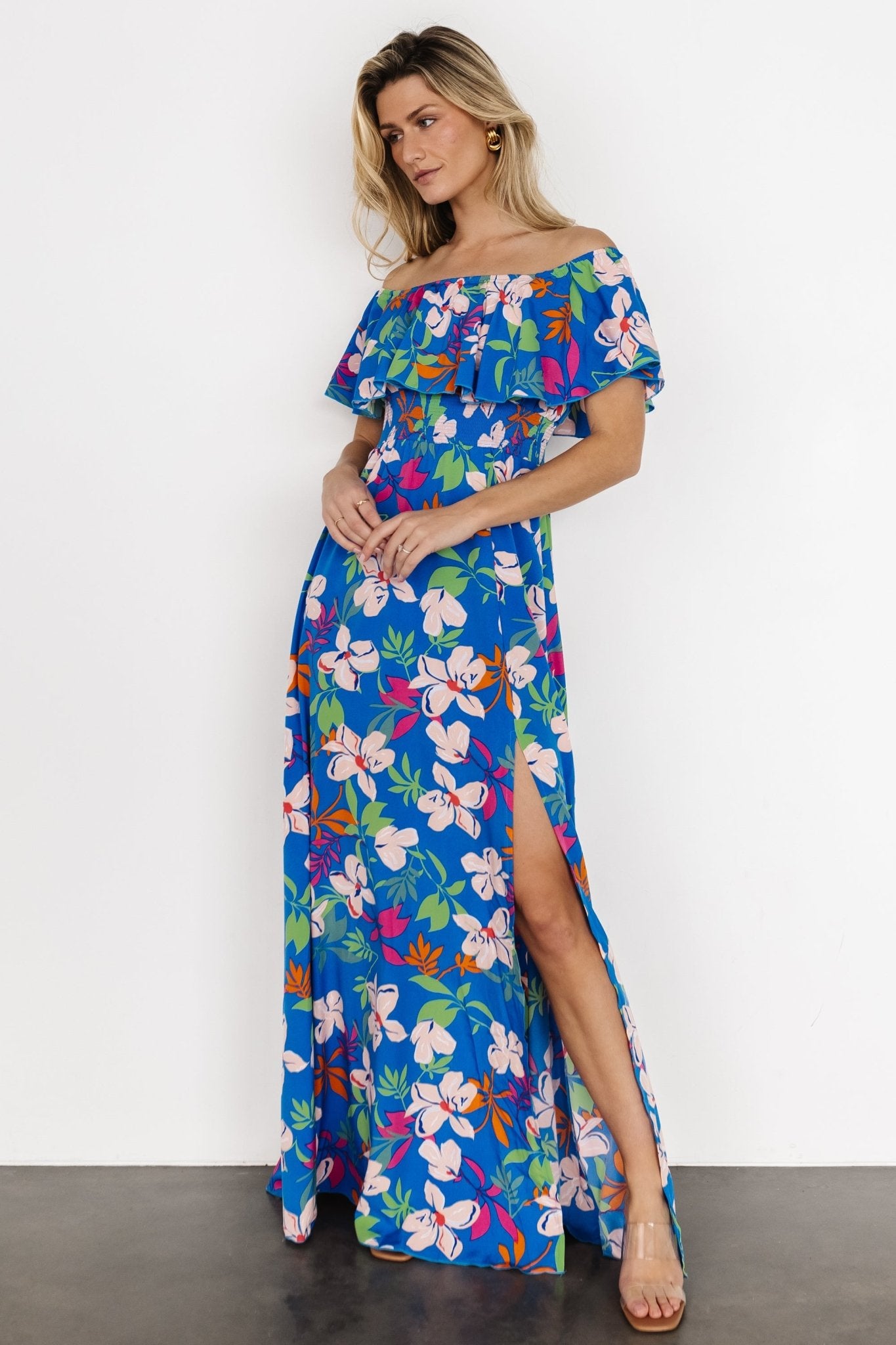 Talia Off Shoulder Maxi Dress | Blue Floral - Baltic Born