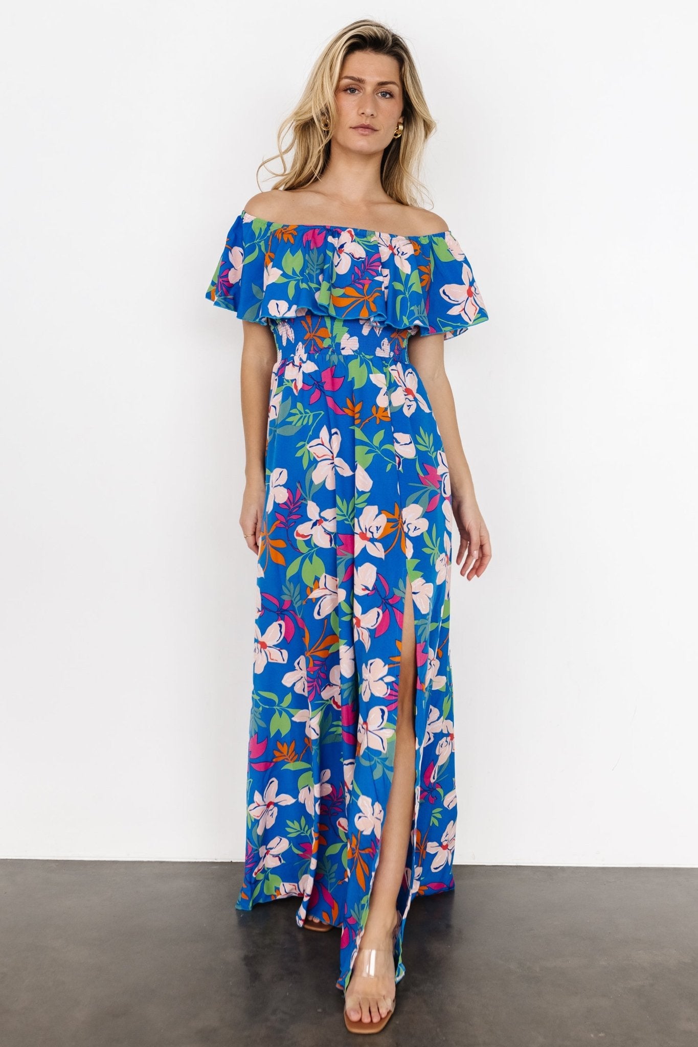 Talia Off Shoulder Maxi Dress | Blue Floral - Baltic Born