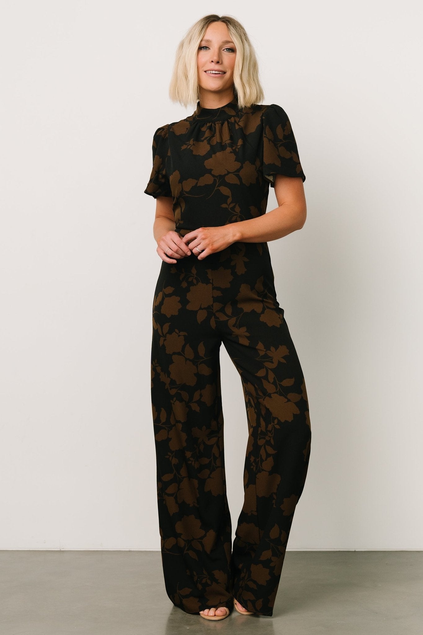 Tana Mock Neck Jumpsuit | Espresso Print - Baltic Born