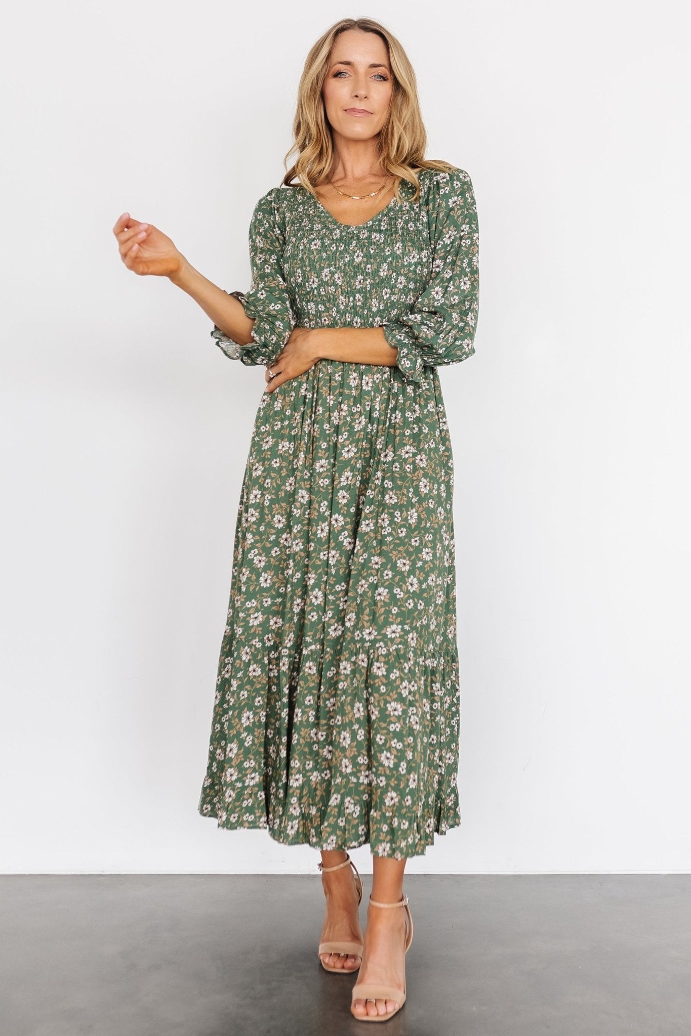 Tarryn Smocked Midi Dress | Olive Floral - Baltic Born