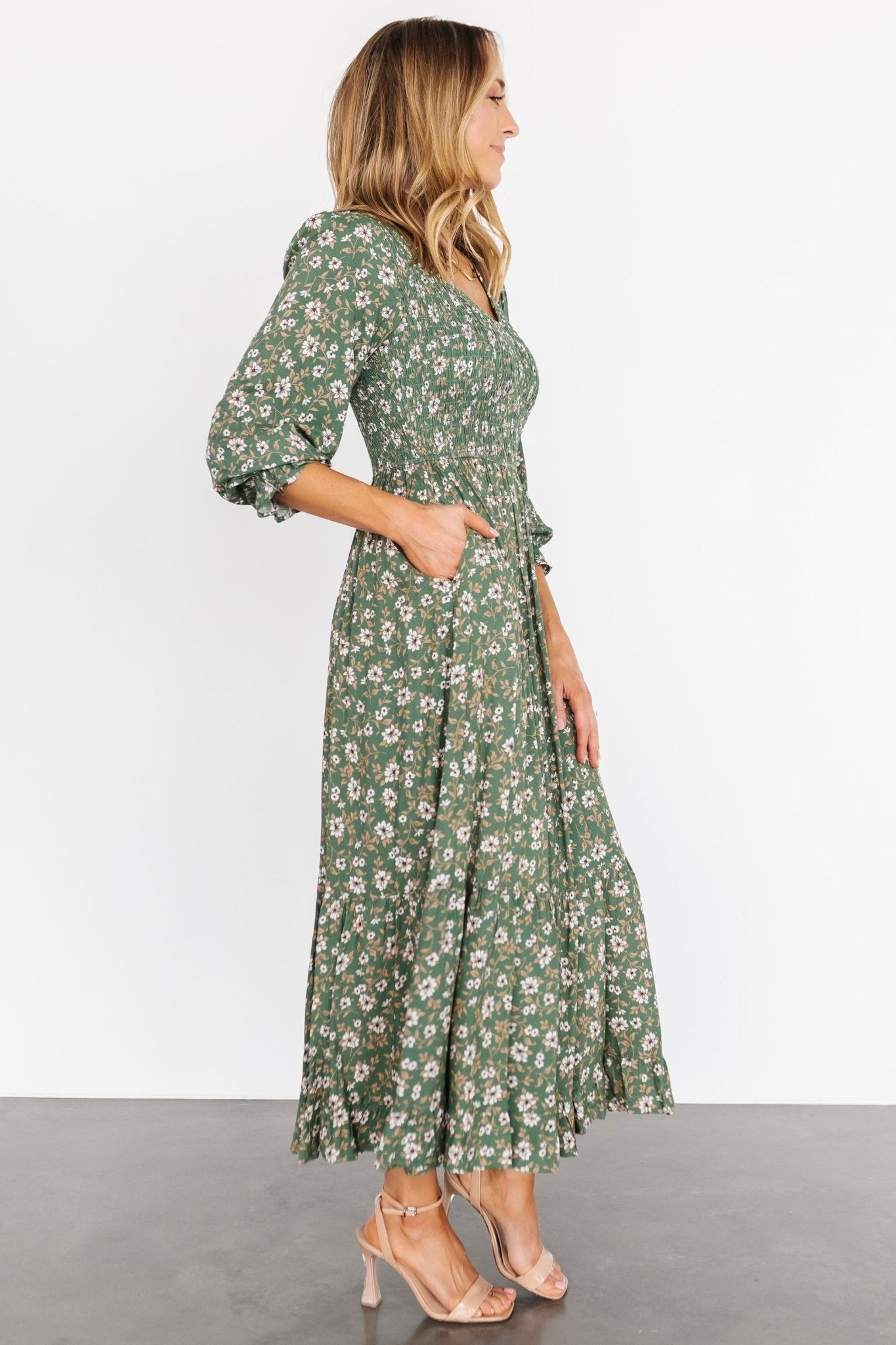 Tarryn Smocked Midi Dress | Olive Floral - Baltic Born