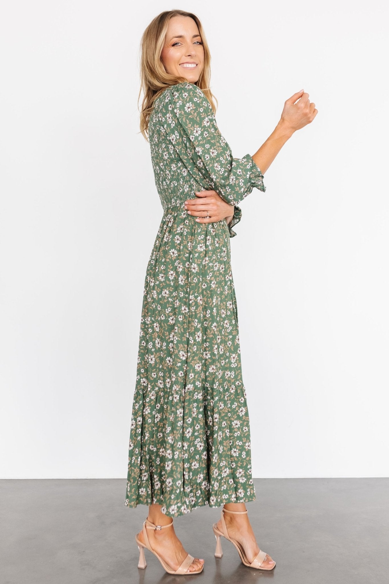 Tarryn Smocked Midi Dress | Olive Floral - Baltic Born