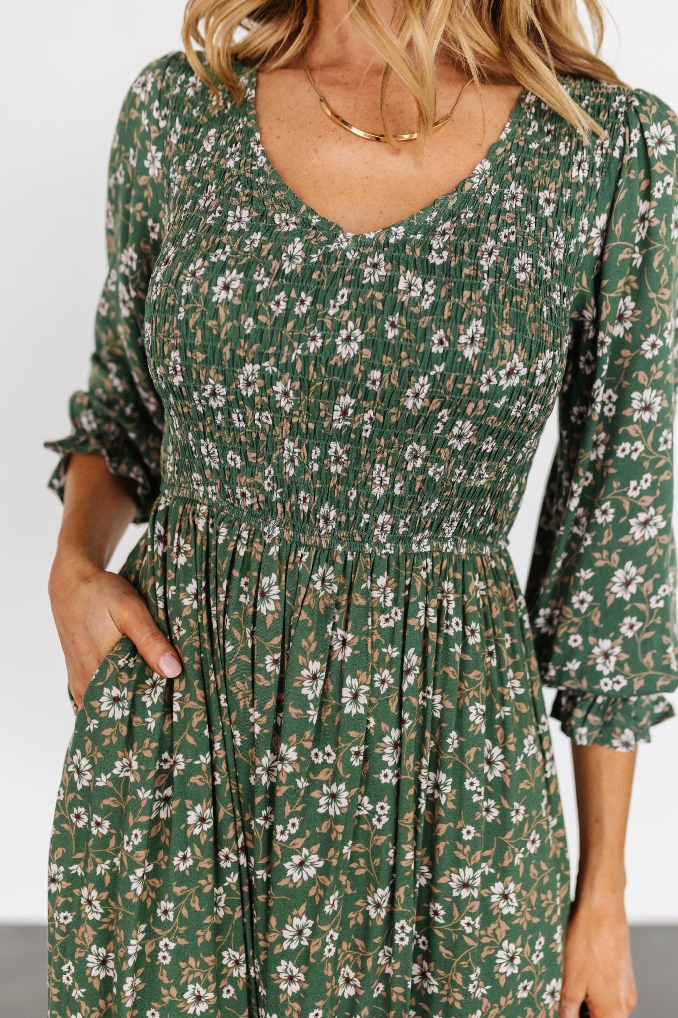 Tarryn Smocked Midi Dress | Olive Floral - Baltic Born