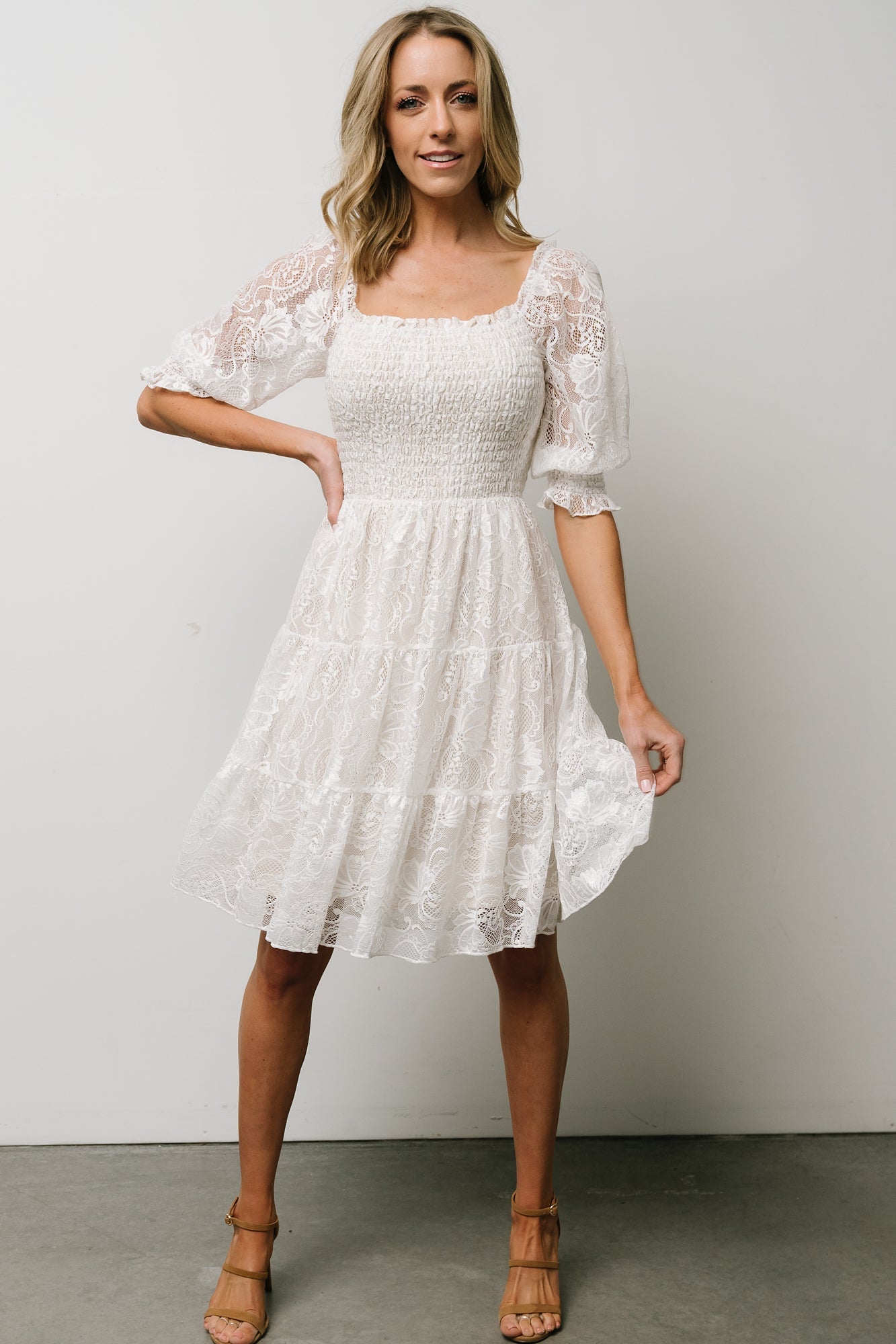 Tate Smocked Lace Mini Dress | Off White - Baltic Born