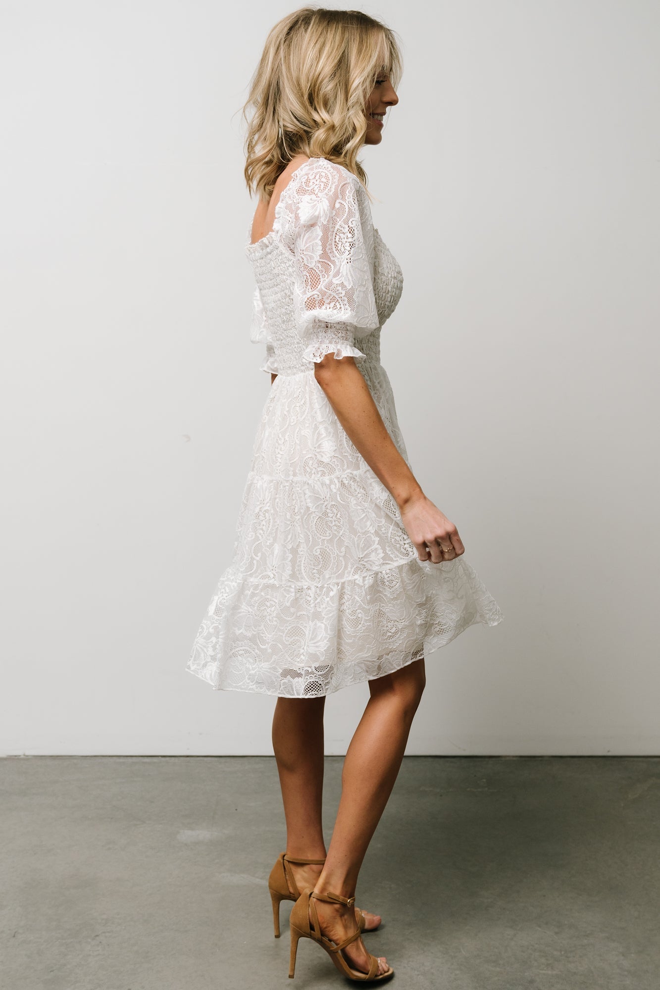 Tate Smocked Lace Mini Dress | Off White - Baltic Born