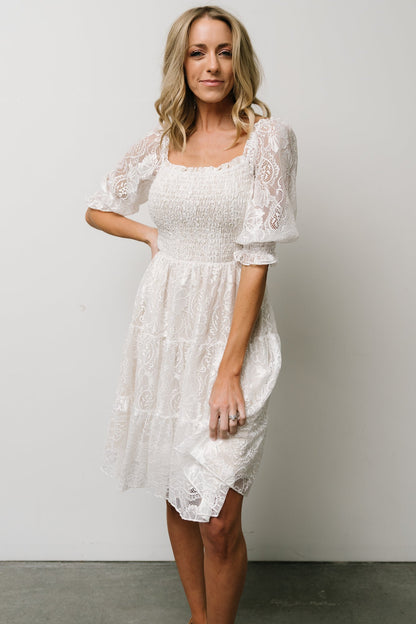 Tate Smocked Lace Mini Dress | Off White - Baltic Born