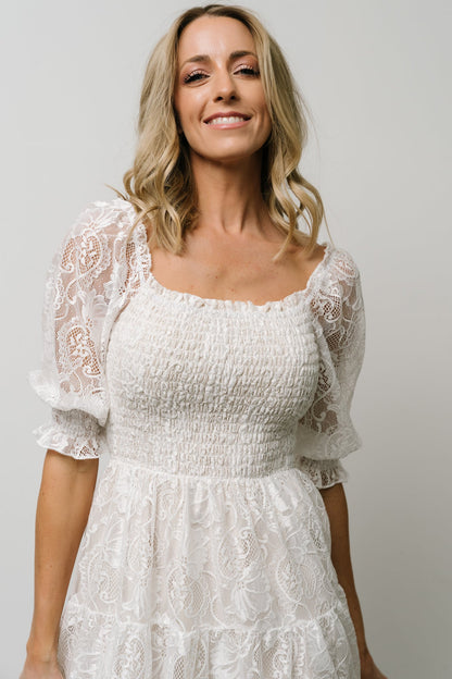 Tate Smocked Lace Mini Dress | Off White - Baltic Born