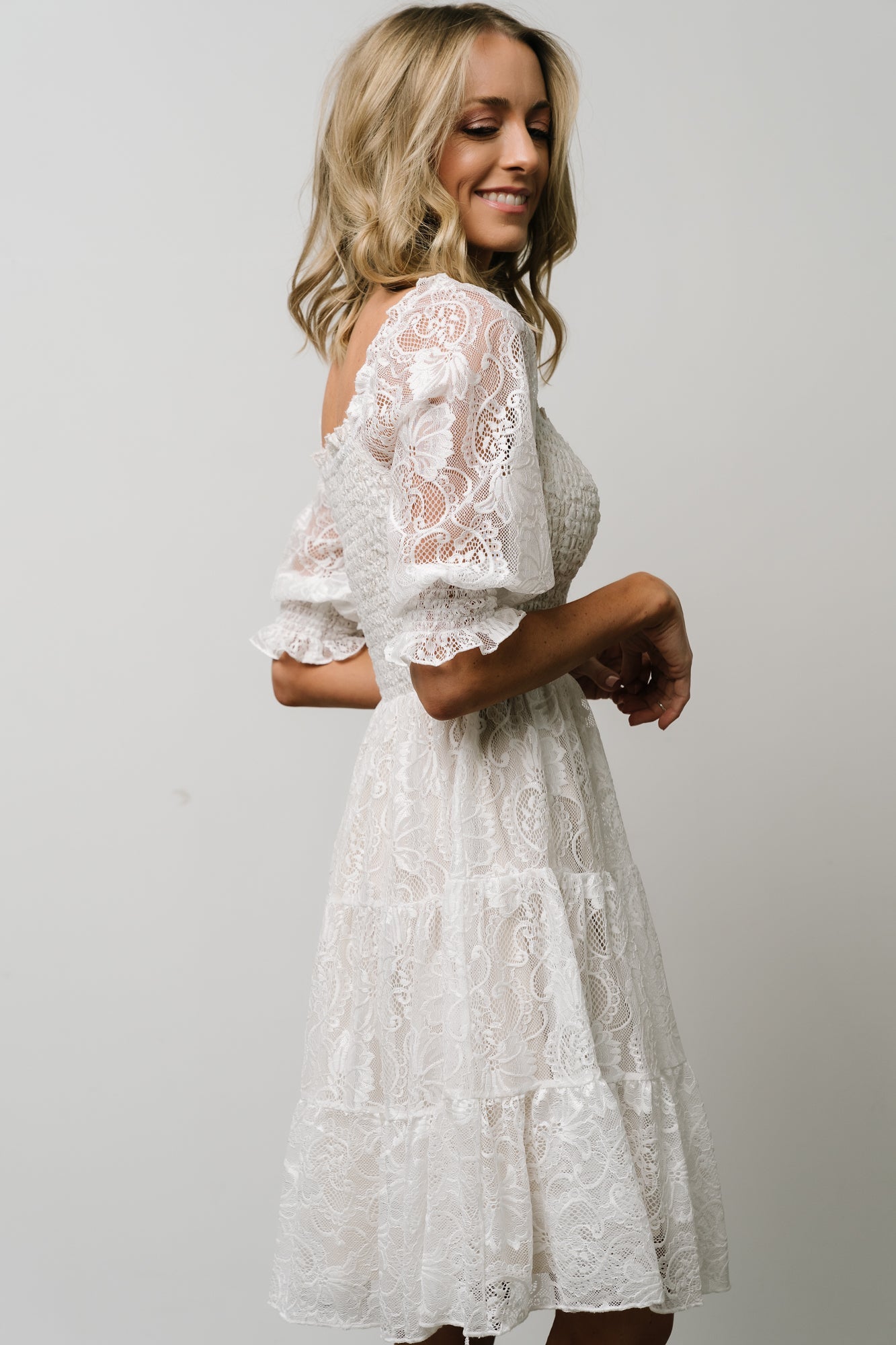 Tate Smocked Lace Mini Dress | Off White - Baltic Born