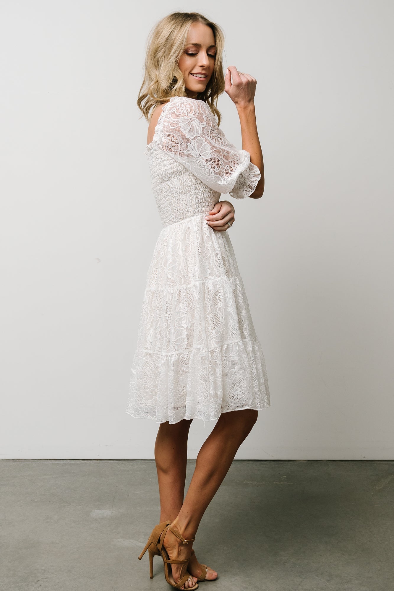 Tate Smocked Lace Mini Dress | Off White - Baltic Born