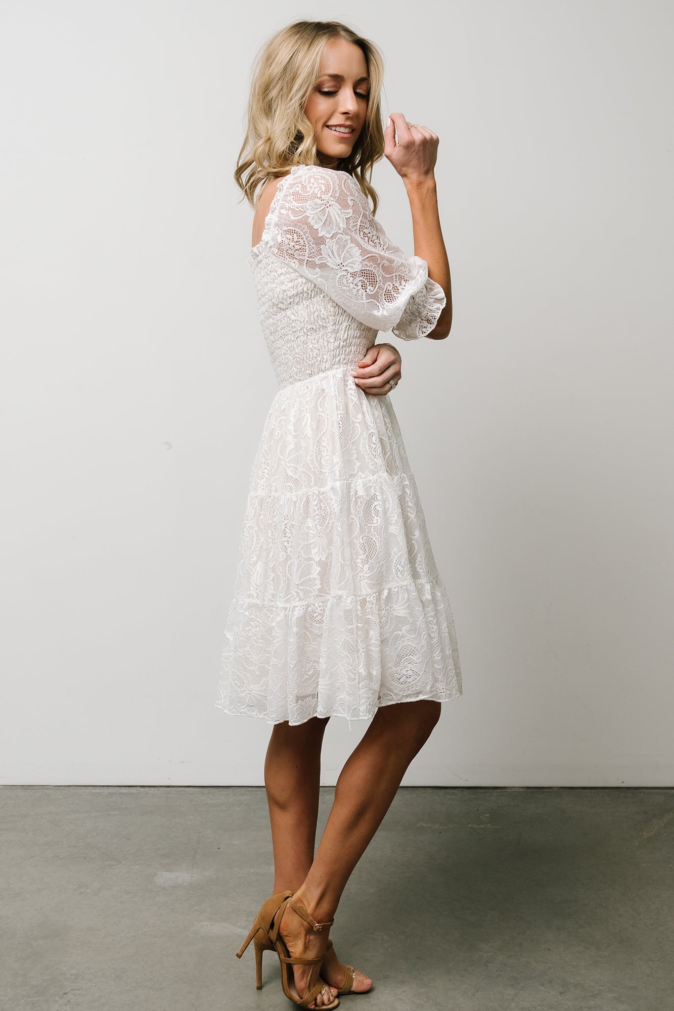 Tate Smocked Lace Short Dress | Off White | Baltic Born